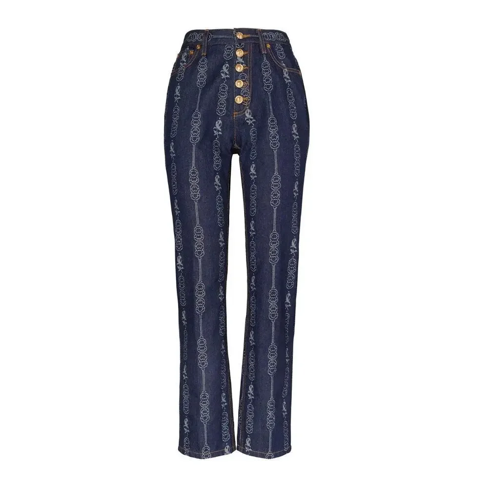 Tory Burch Gemini Link Bloom Jacquard Denim Pants Size 24